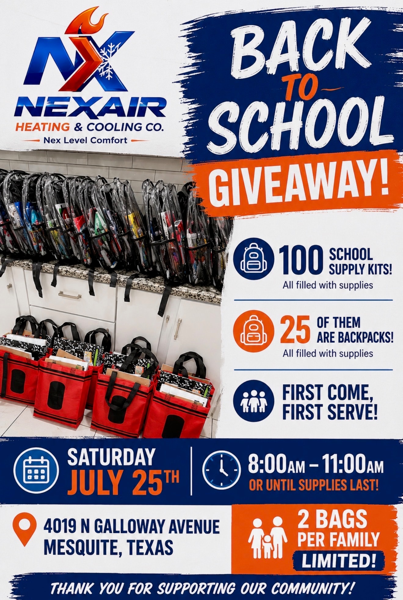 Families and kids at the NexAir back-to-school giveaway event